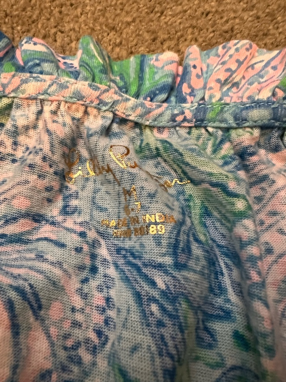 Lilly Pulitzer Pink Blue Green Watercolor Ruffled Neck Top